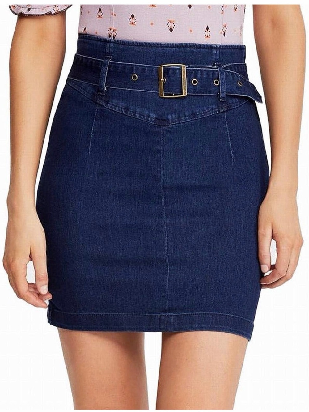 Free People Dark Blue Denim Belted Mini Skirt